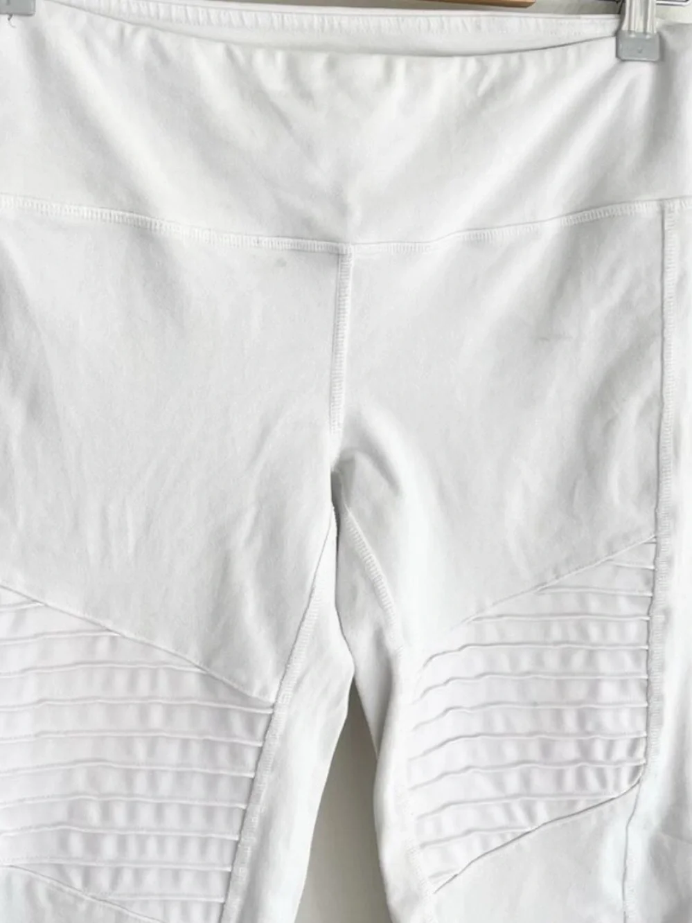 ALO Yoga White Moto High Rise Leggings Sheer Mesh Panels Size XS